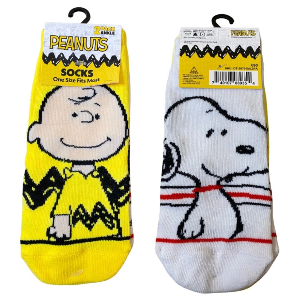 2 Pairs of Charlie Brown/Snoopy Peanuts Ankle Socks Unisex One (One Size)